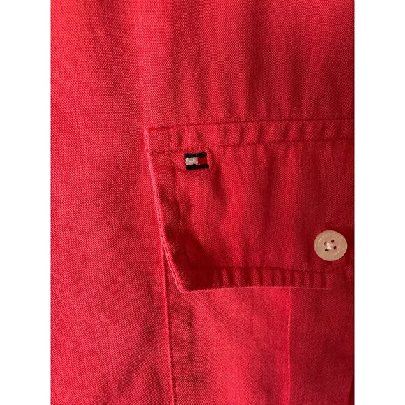 Tommy Hilfiger Men’s Red Short Sleeve Button Up Shirt Size L Cotton Casual Colla - Picture 10 of 10